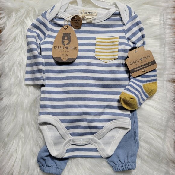 Rabbit + Bear Organic Baby Striped Outfit Set